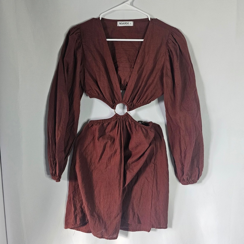 REVERSE Long Sleeve Cutout Ring Detail‎ Mini Dress Women's